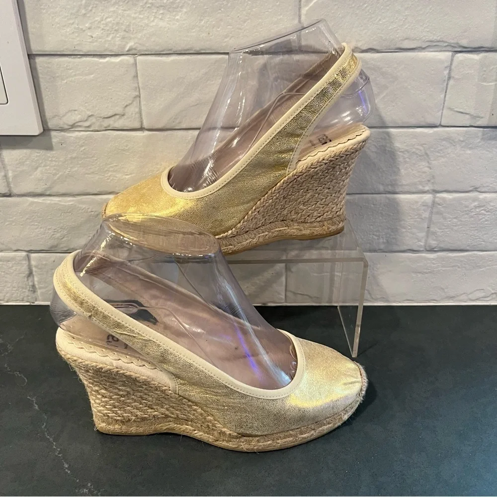 RAS sz 36 US 6 gold metallic leather espadrille wedges